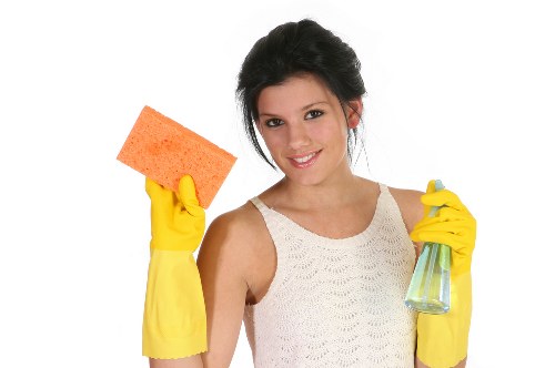 Carpet cleaning safety setup with protective equipment and cleaning tools